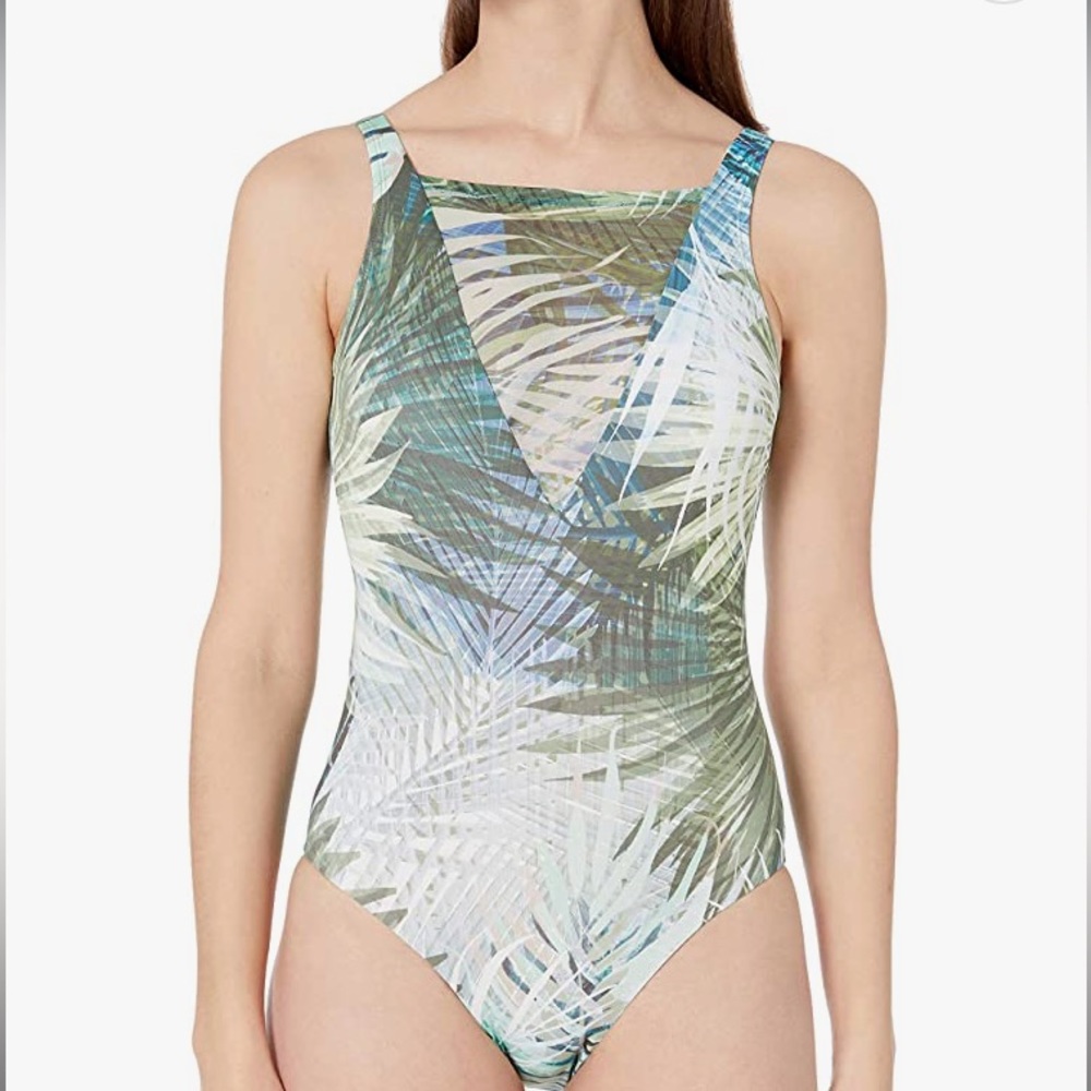 TAHARI PLUNGE MESH ONE PIECE JADE SWIMSUIT
